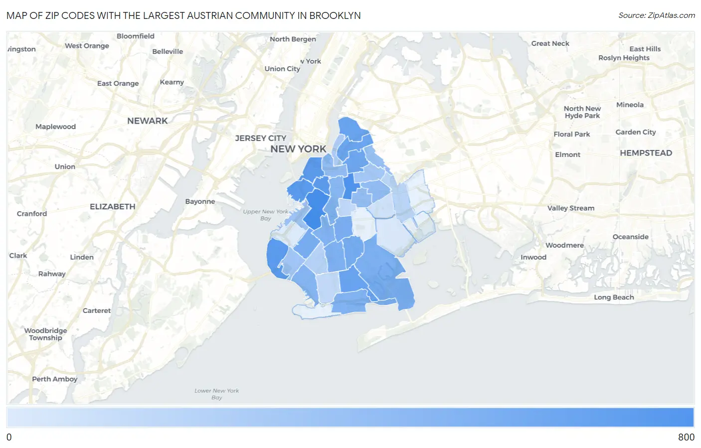 Zip Codes with the Largest Austrian Community in Brooklyn Map