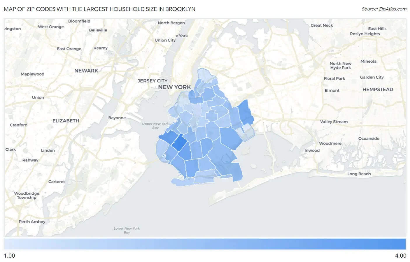 Zip Codes with the Largest Household Size in Brooklyn Map