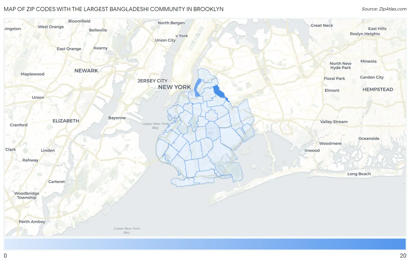 Zip Codes with the Largest Bangladeshi Community in Brooklyn Map