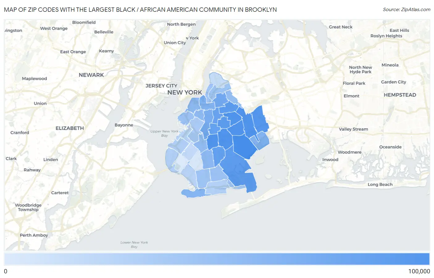 Zip Codes with the Largest Black / African American Community in Brooklyn Map