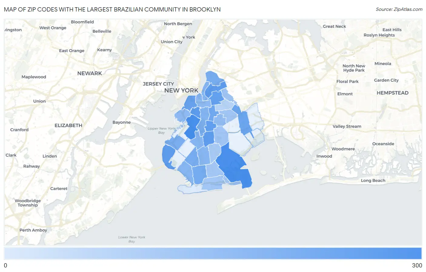 Zip Codes with the Largest Brazilian Community in Brooklyn Map