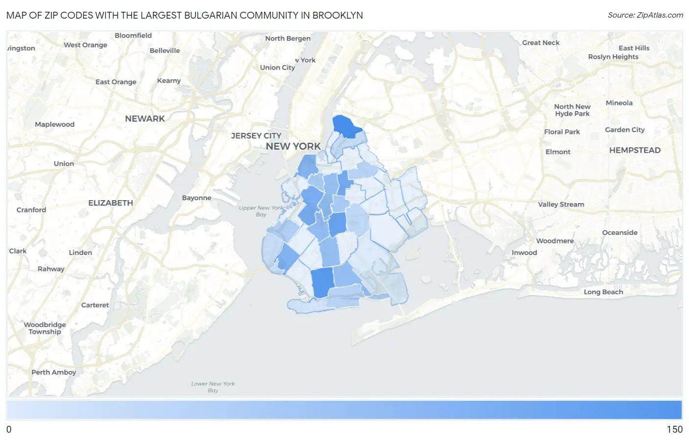 Zip Codes with the Largest Bulgarian Community in Brooklyn Map