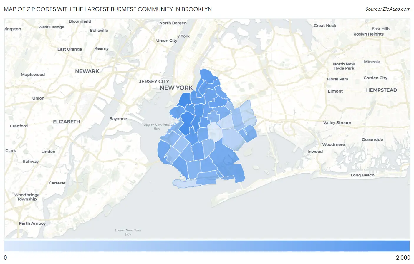 Zip Codes with the Largest Burmese Community in Brooklyn Map