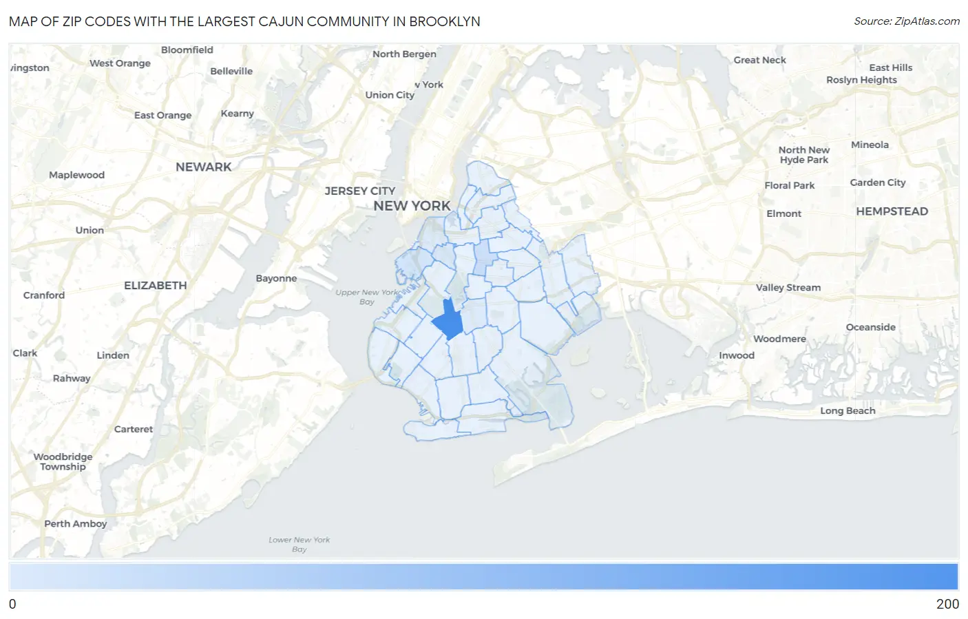 Zip Codes with the Largest Cajun Community in Brooklyn Map
