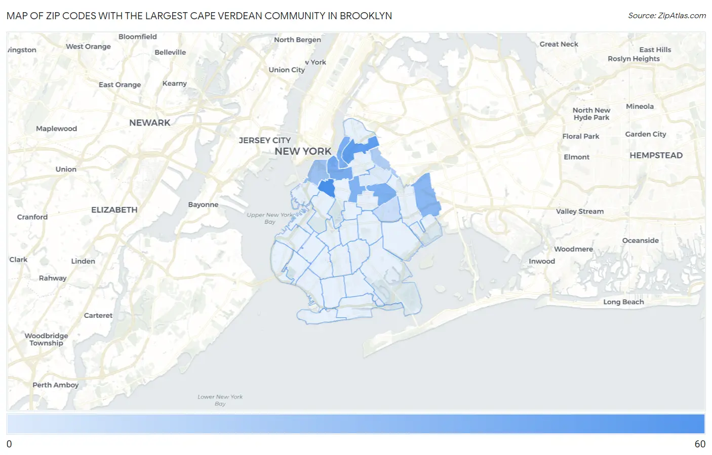 Zip Codes with the Largest Cape Verdean Community in Brooklyn Map