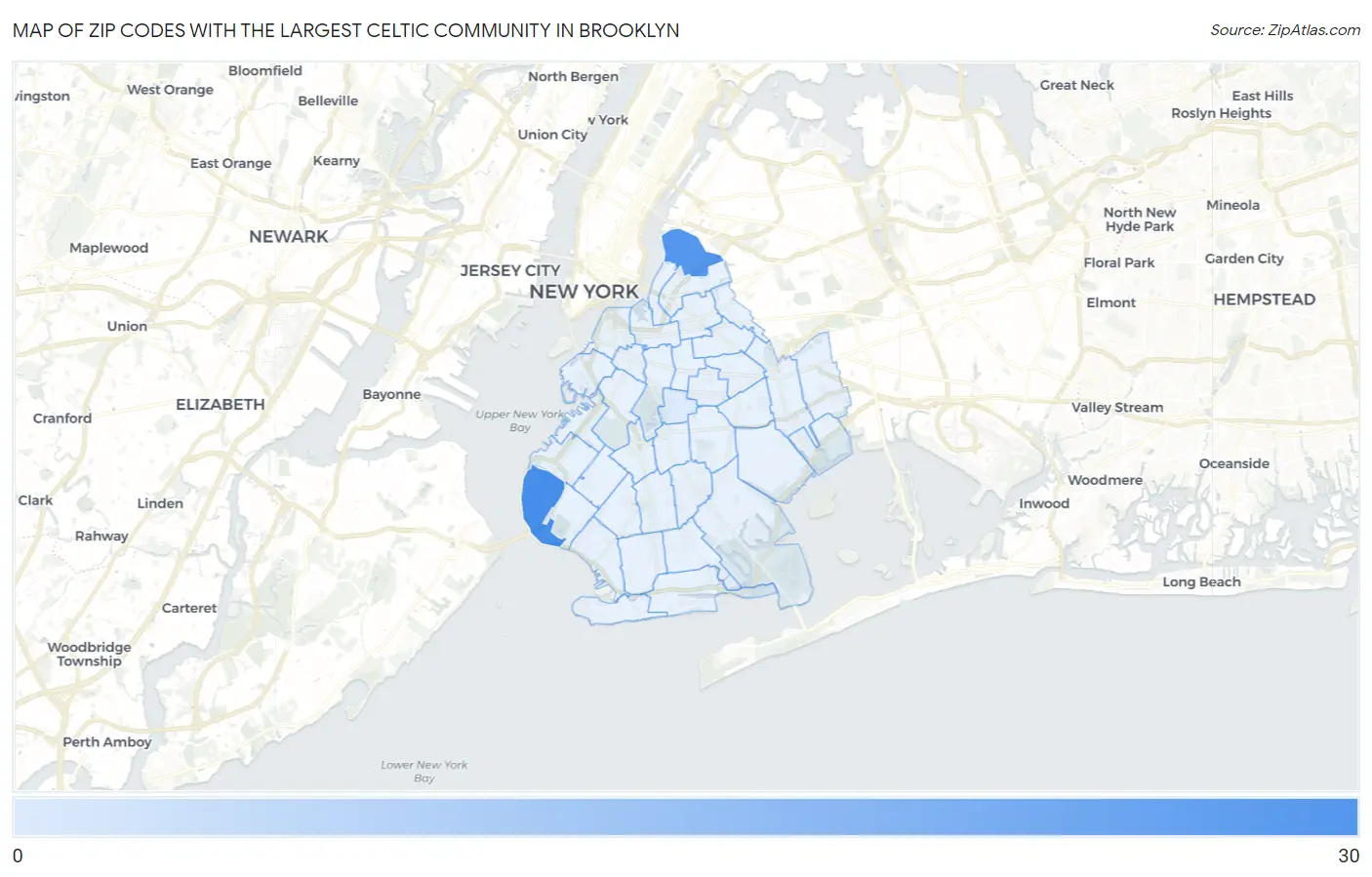 Zip Codes with the Largest Celtic Community in Brooklyn Map