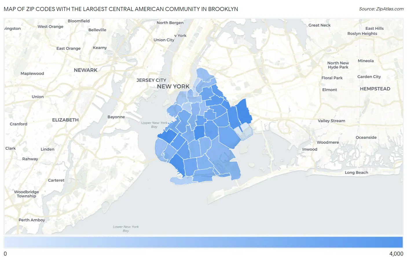 Zip Codes with the Largest Central American Community in Brooklyn Map