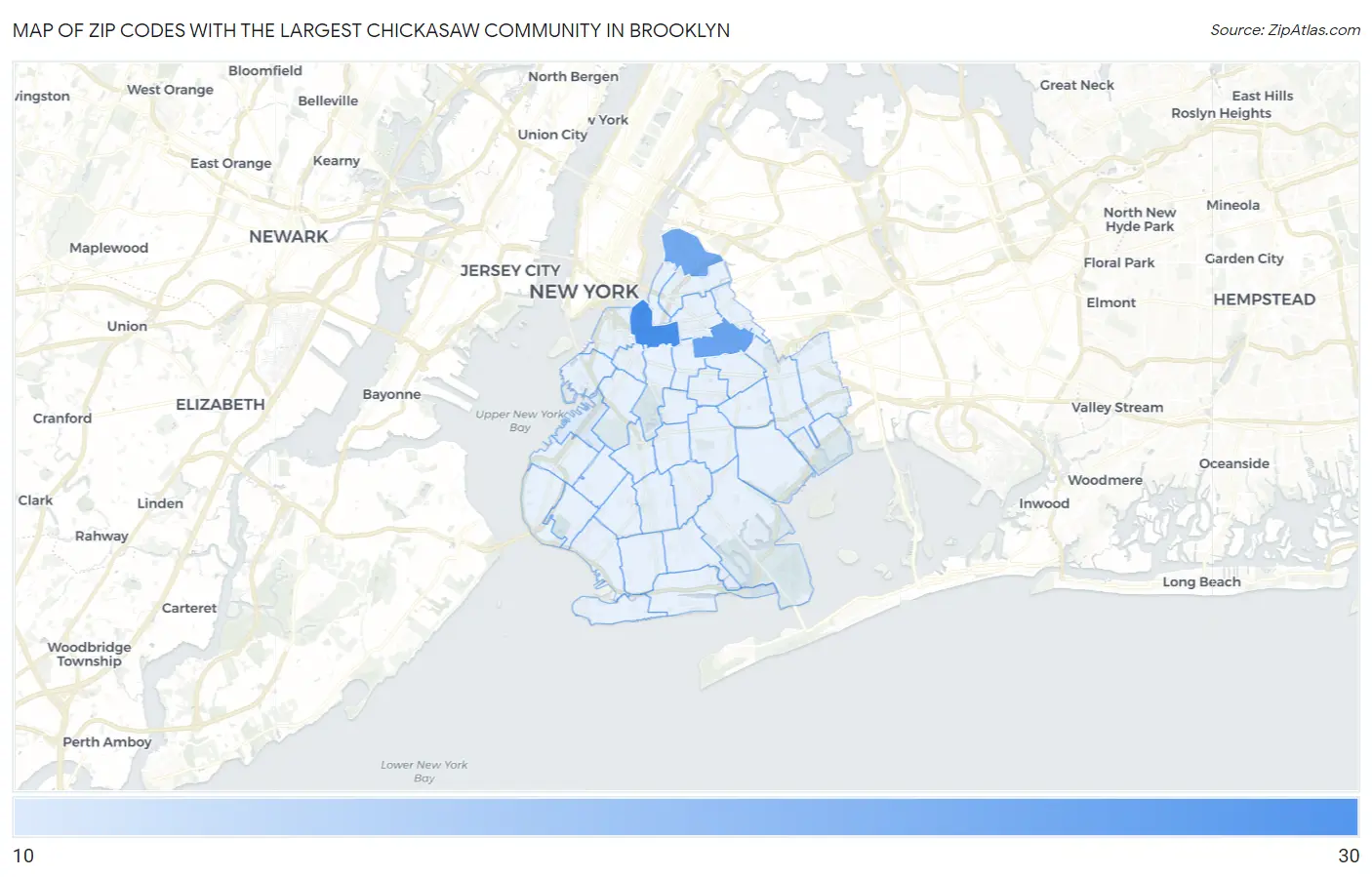 Zip Codes with the Largest Chickasaw Community in Brooklyn Map