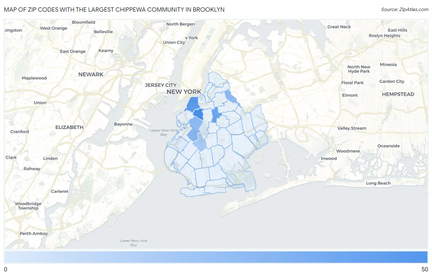 Zip Codes with the Largest Chippewa Community in Brooklyn Map