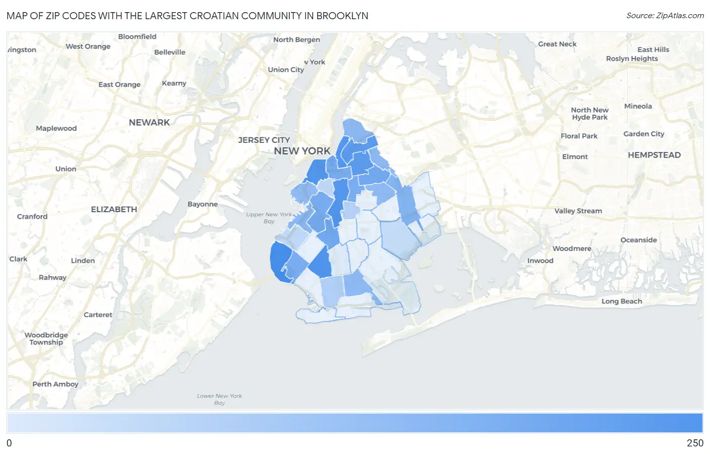 Zip Codes with the Largest Croatian Community in Brooklyn Map