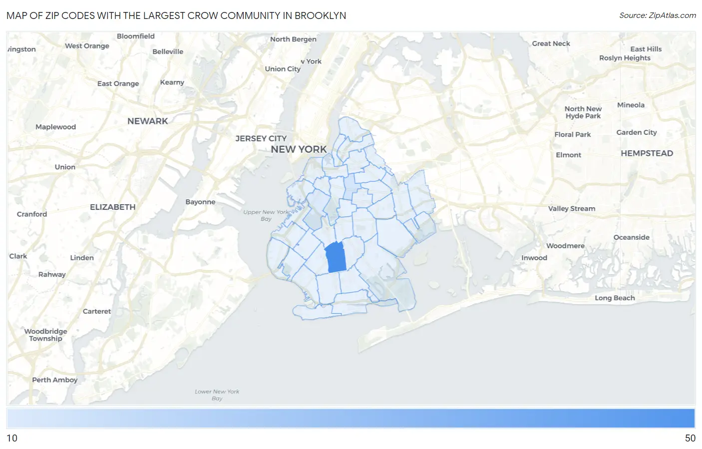 Zip Codes with the Largest Crow Community in Brooklyn Map