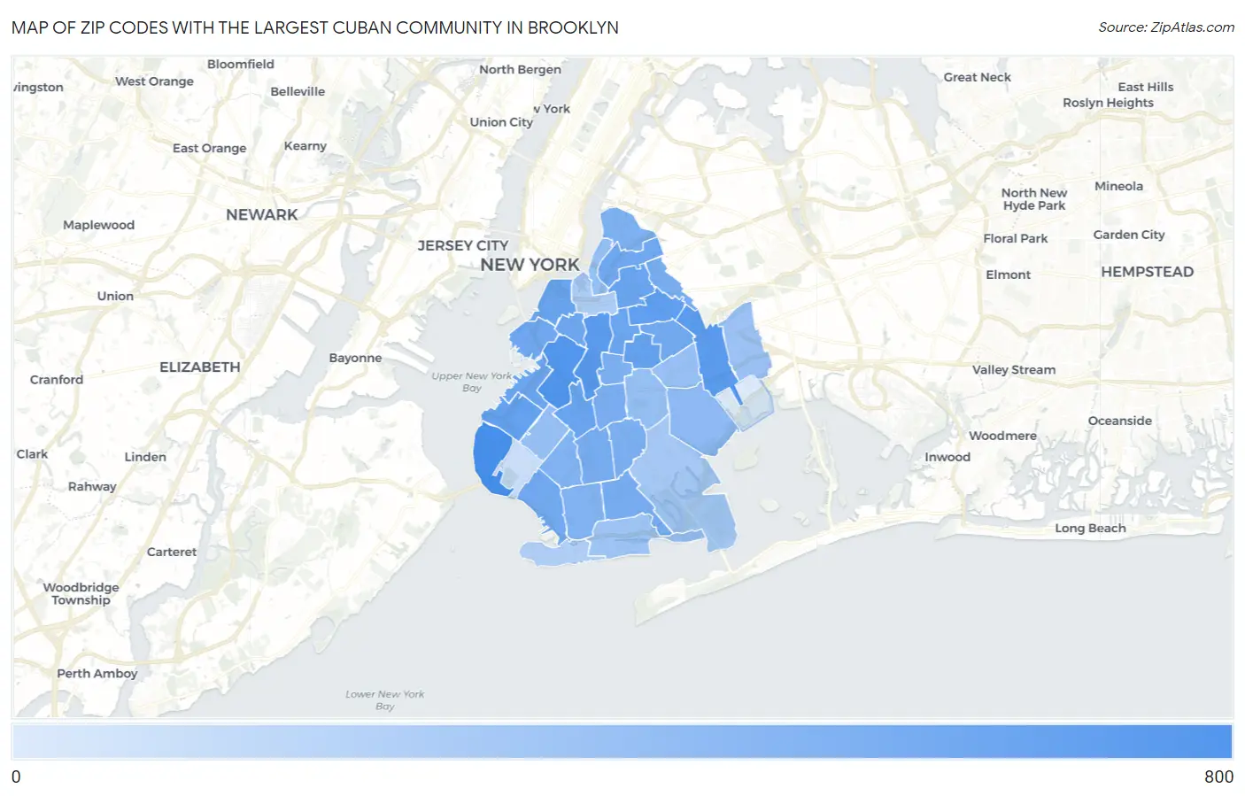 Zip Codes with the Largest Cuban Community in Brooklyn Map