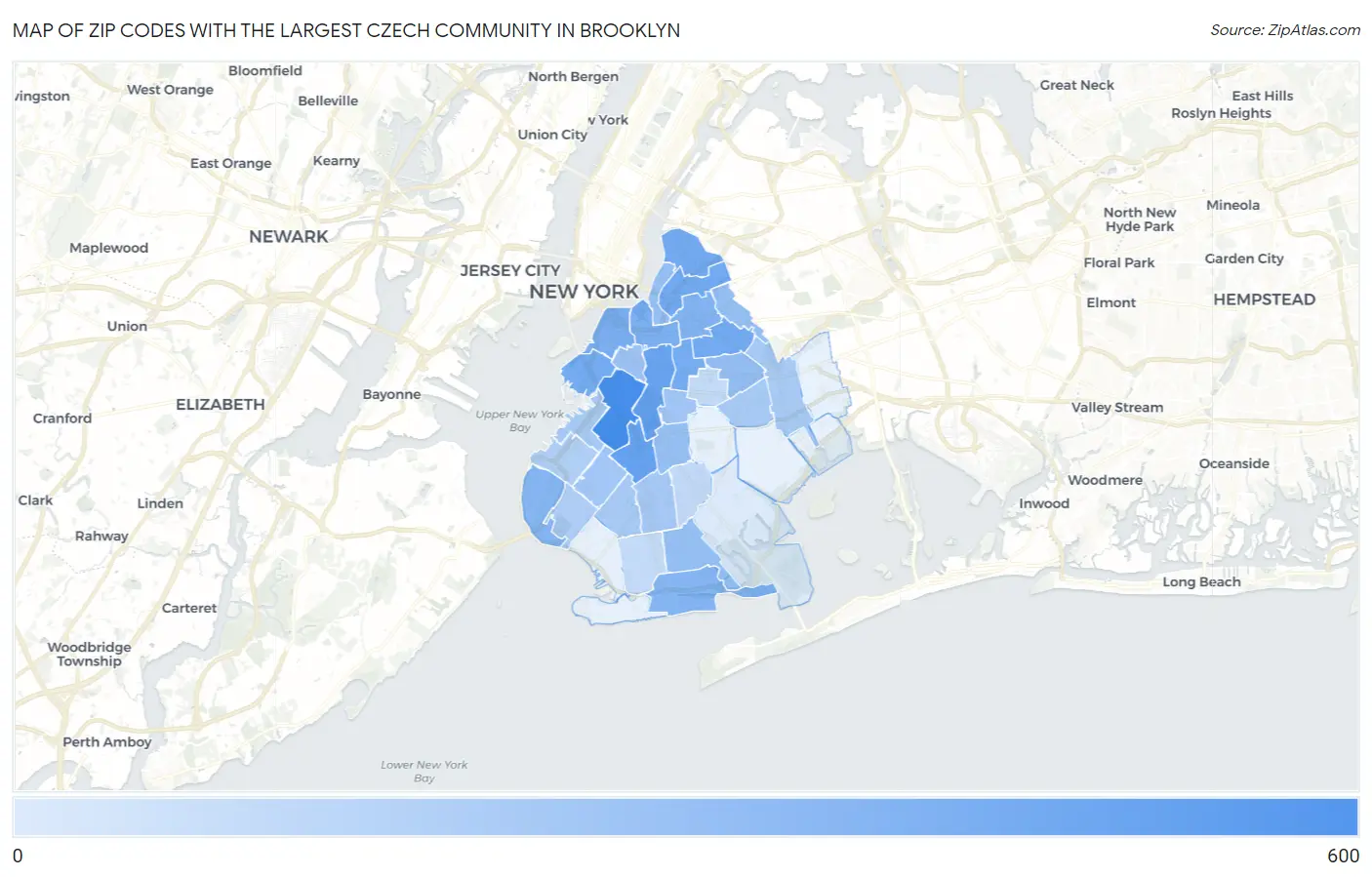 Zip Codes with the Largest Czech Community in Brooklyn Map