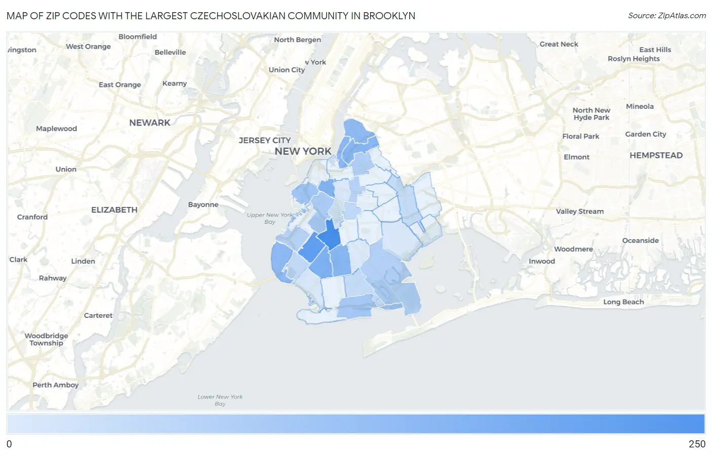 Zip Codes with the Largest Czechoslovakian Community in Brooklyn Map