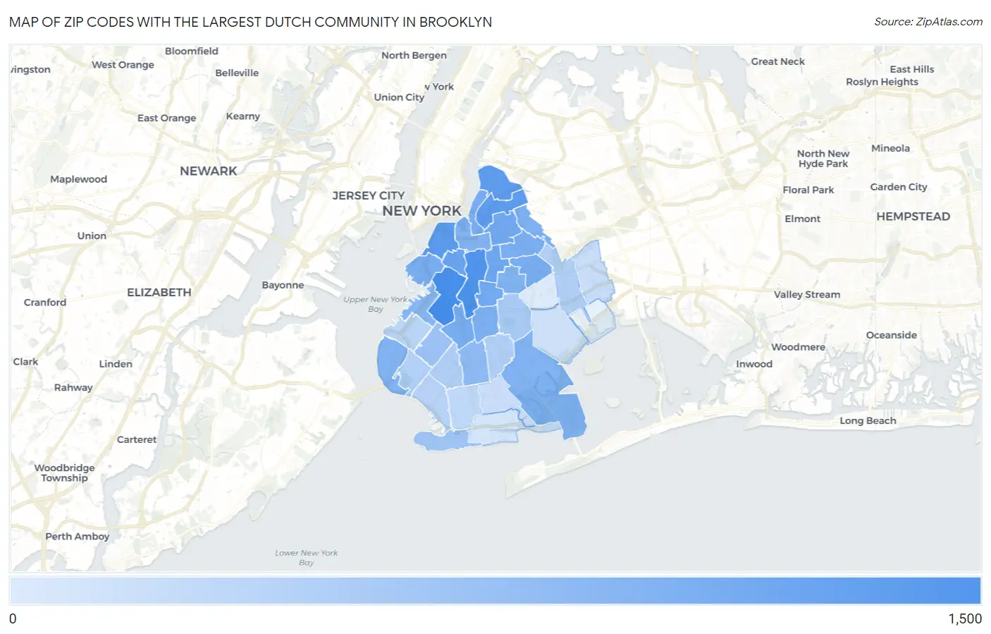 Zip Codes with the Largest Dutch Community in Brooklyn Map