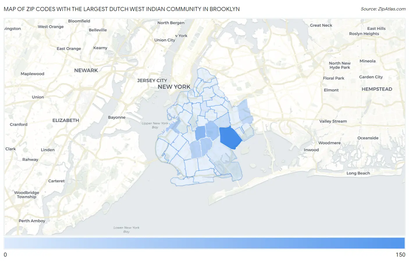 Zip Codes with the Largest Dutch West Indian Community in Brooklyn Map