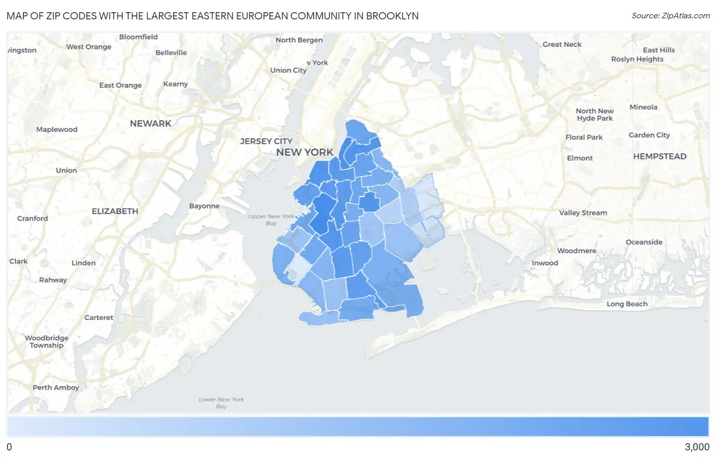 Zip Codes with the Largest Eastern European Community in Brooklyn Map