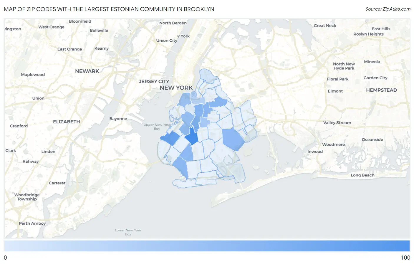 Zip Codes with the Largest Estonian Community in Brooklyn Map