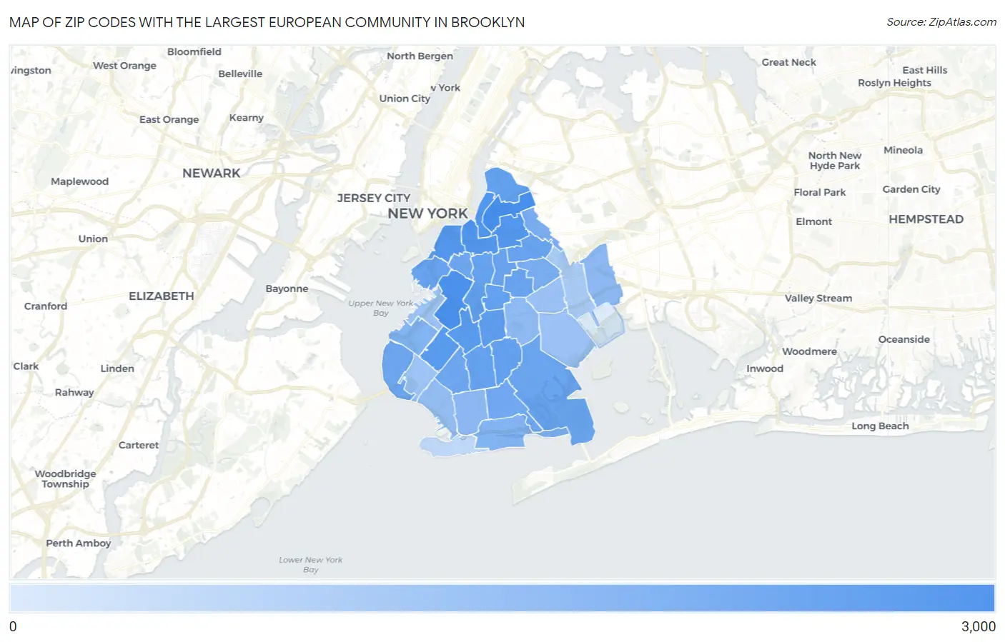 Zip Codes with the Largest European Community in Brooklyn Map