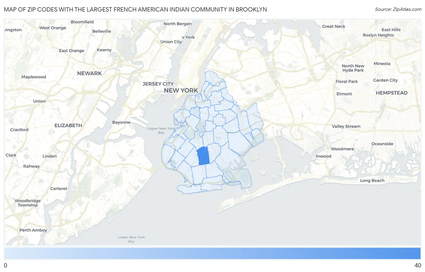 Zip Codes with the Largest French American Indian Community in Brooklyn Map