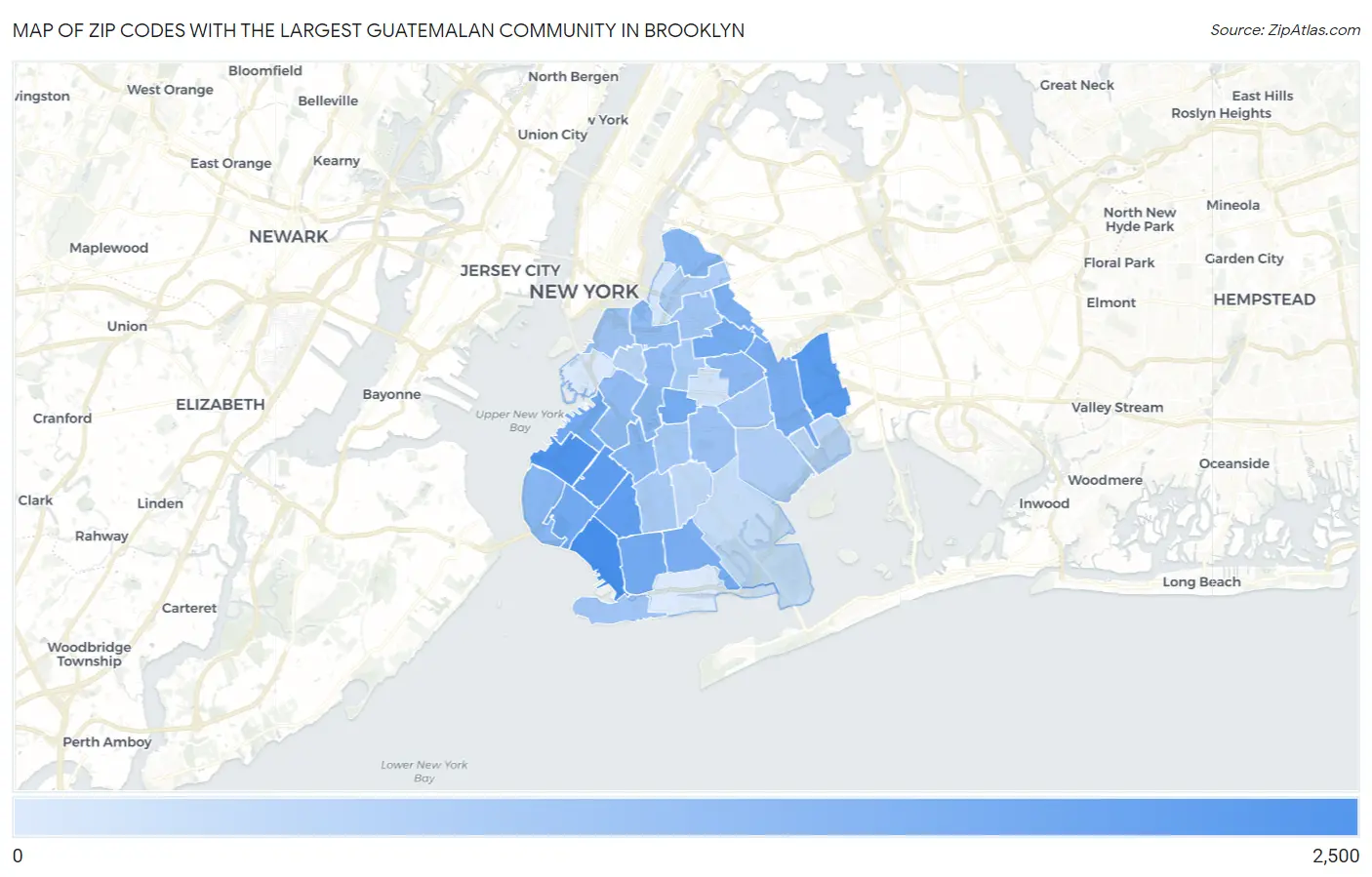 Zip Codes with the Largest Guatemalan Community in Brooklyn Map