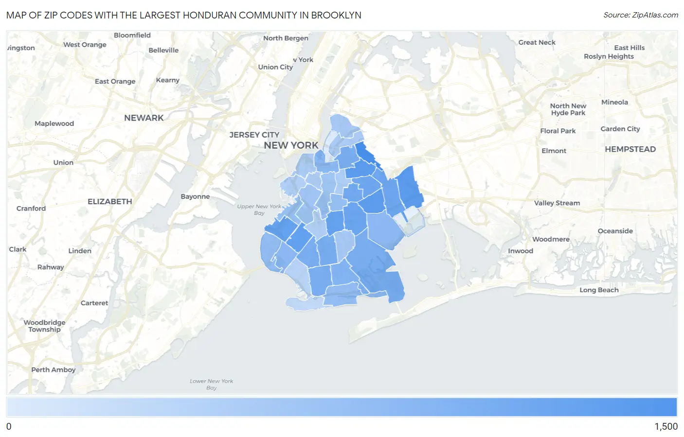Zip Codes with the Largest Honduran Community in Brooklyn Map