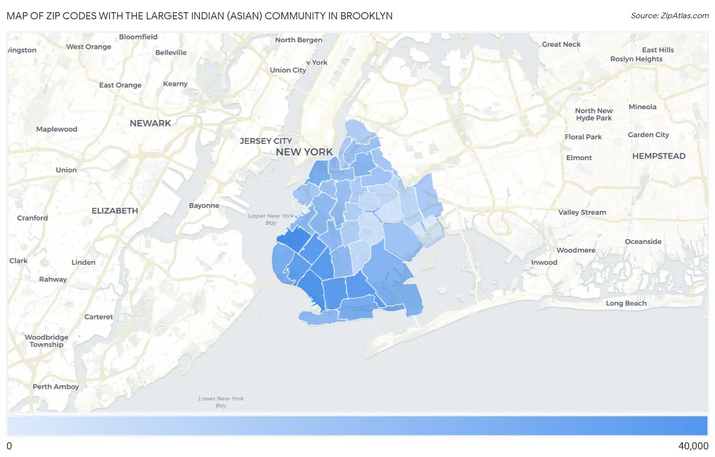 Zip Codes with the Largest Indian (Asian) Community in Brooklyn Map