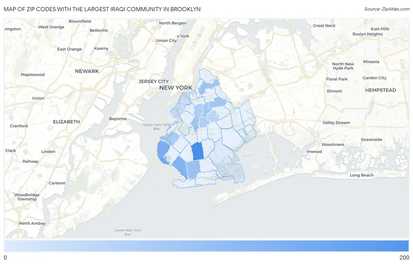 Zip Codes with the Largest Iraqi Community in Brooklyn Map