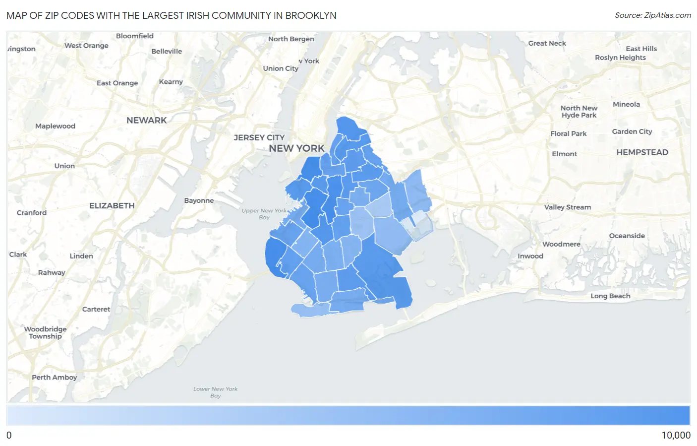 Zip Codes with the Largest Irish Community in Brooklyn Map