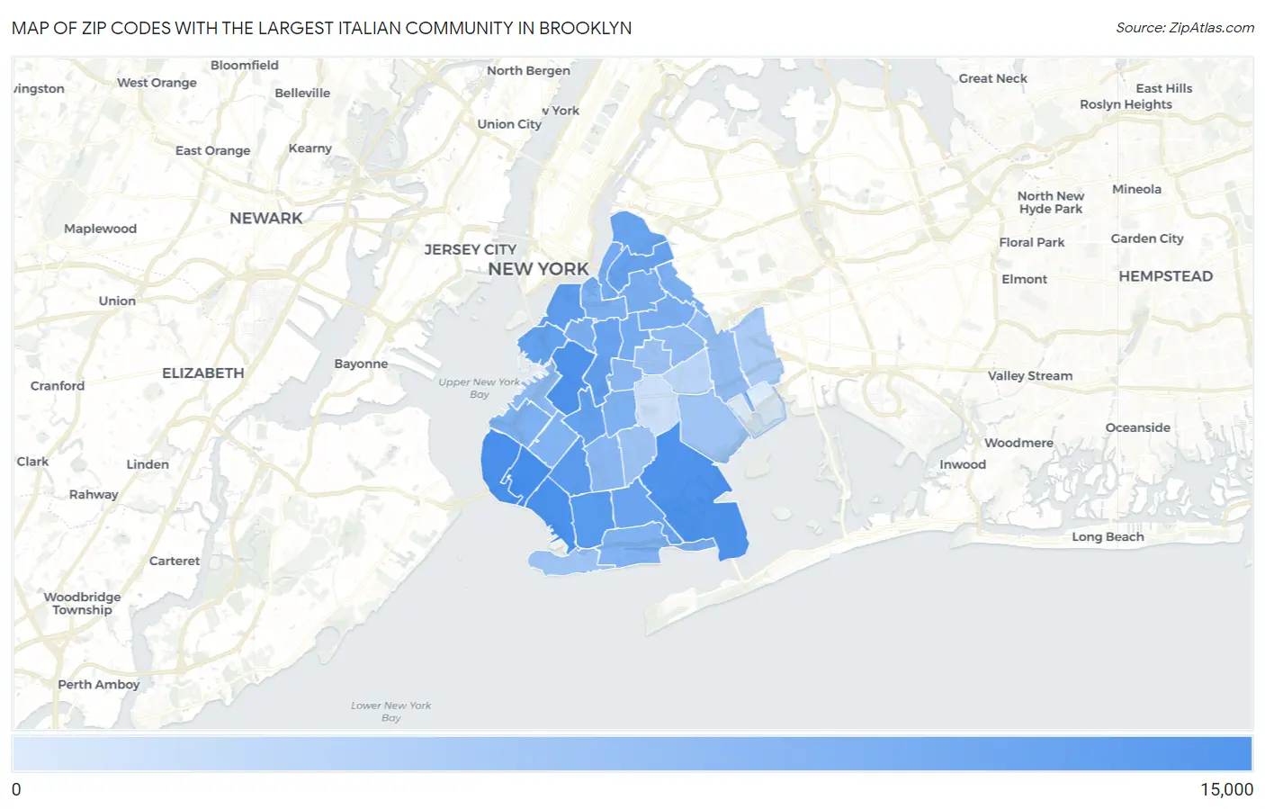 Zip Codes with the Largest Italian Community in Brooklyn Map