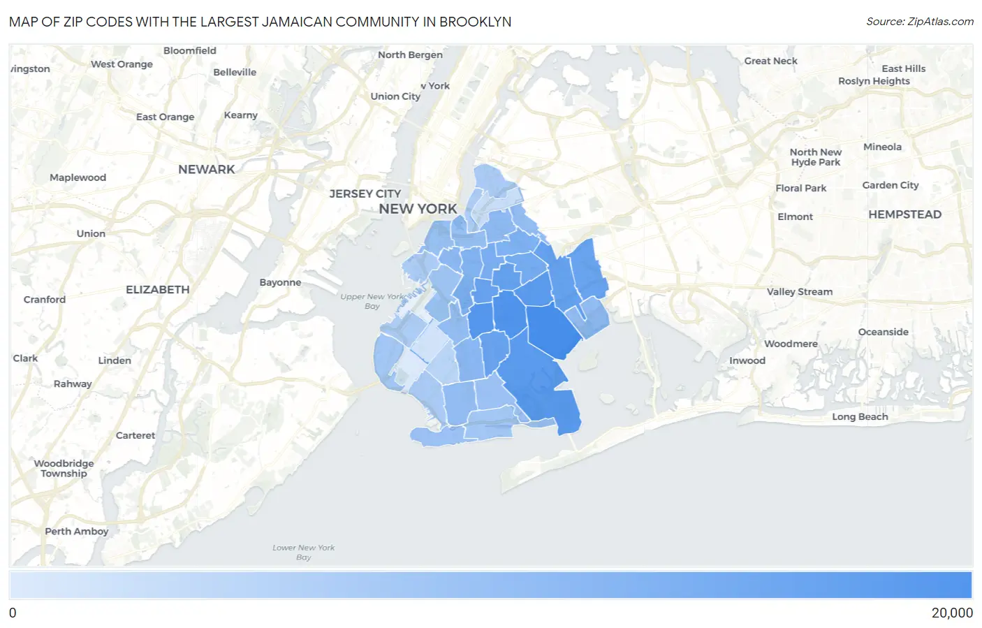 Zip Codes with the Largest Jamaican Community in Brooklyn Map