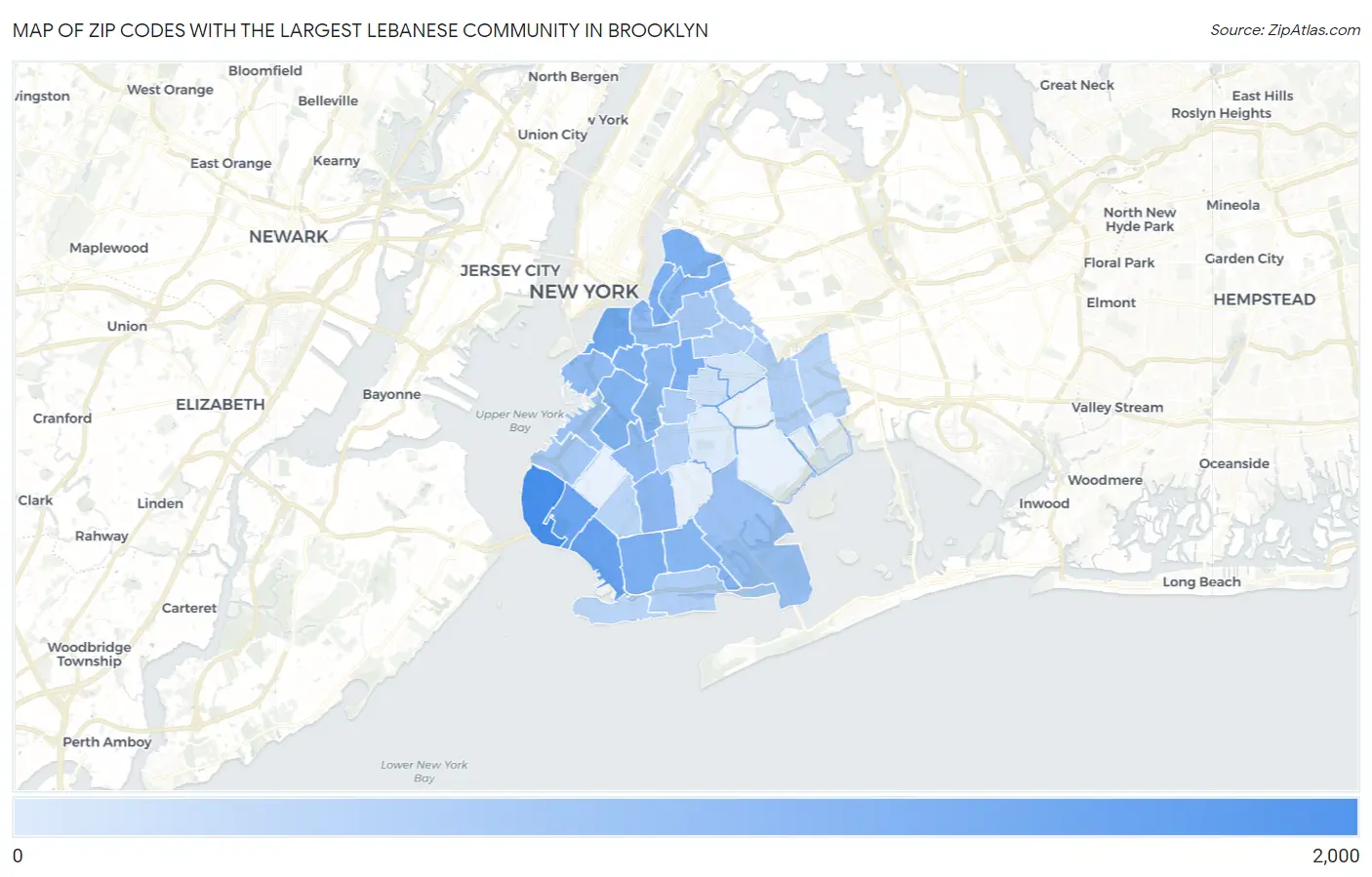 Zip Codes with the Largest Lebanese Community in Brooklyn Map