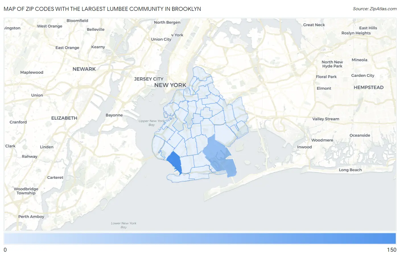Zip Codes with the Largest Lumbee Community in Brooklyn Map
