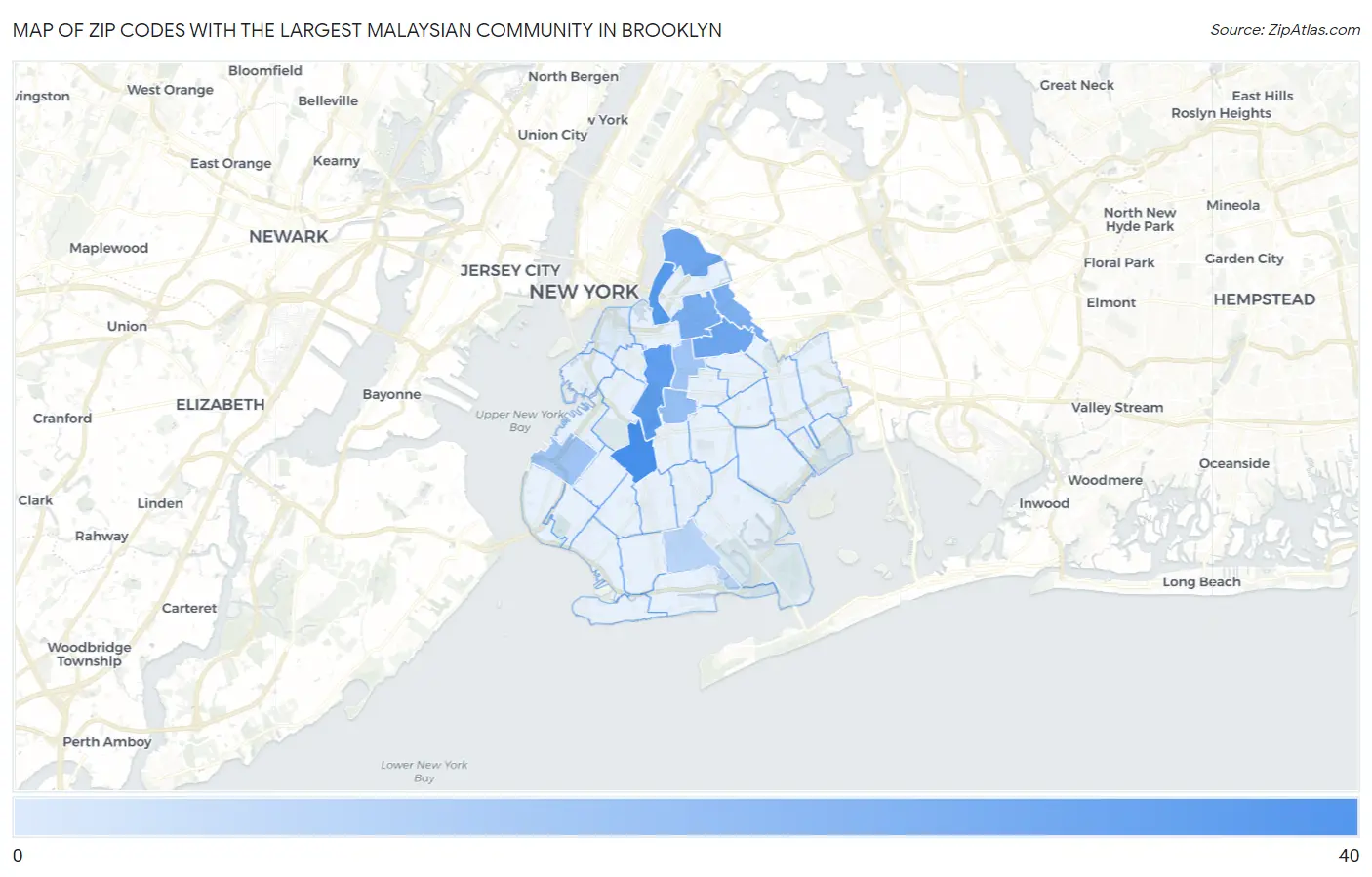 Zip Codes with the Largest Malaysian Community in Brooklyn Map
