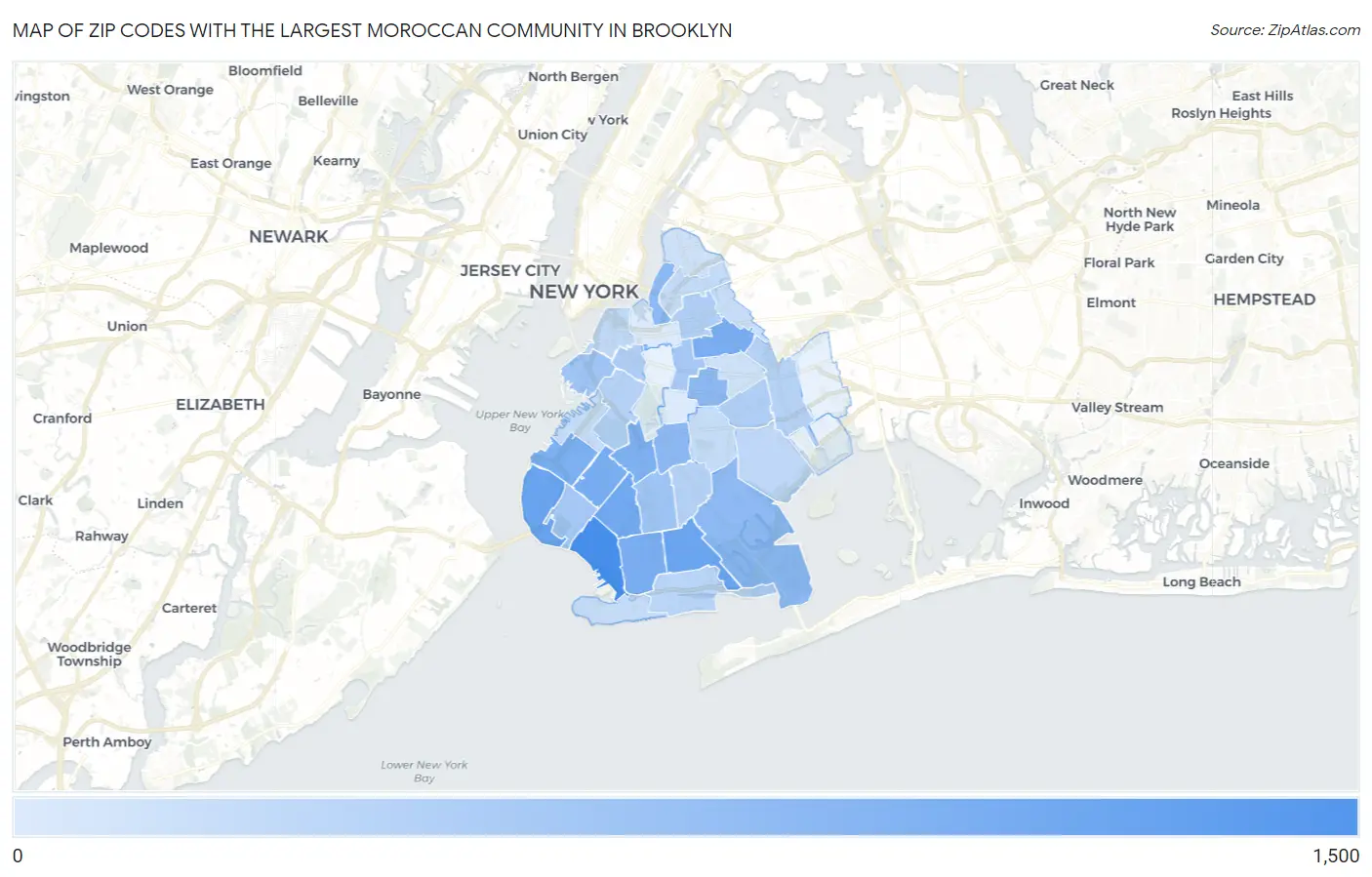 Zip Codes with the Largest Moroccan Community in Brooklyn Map