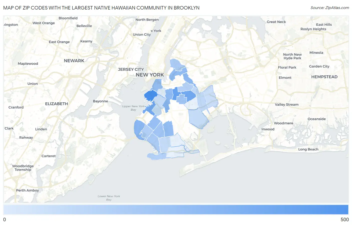 Zip Codes with the Largest Native Hawaiian Community in Brooklyn Map