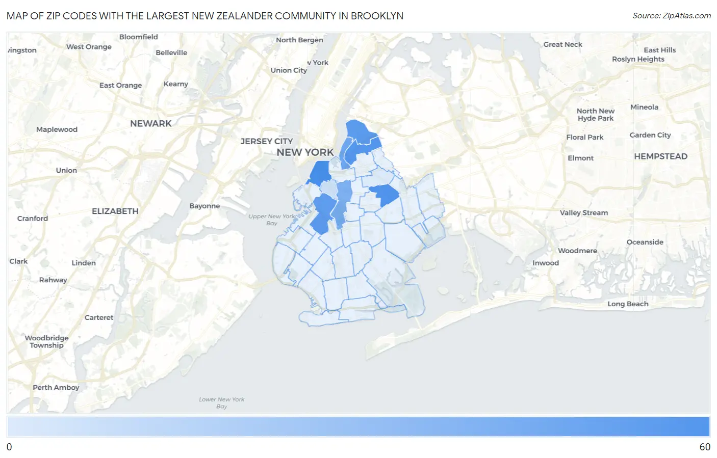 Zip Codes with the Largest New Zealander Community in Brooklyn Map