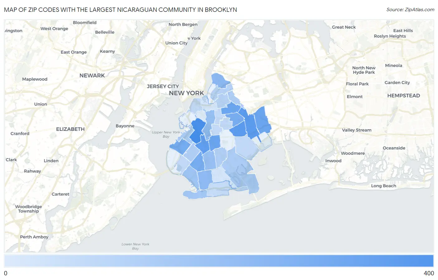 Zip Codes with the Largest Nicaraguan Community in Brooklyn Map