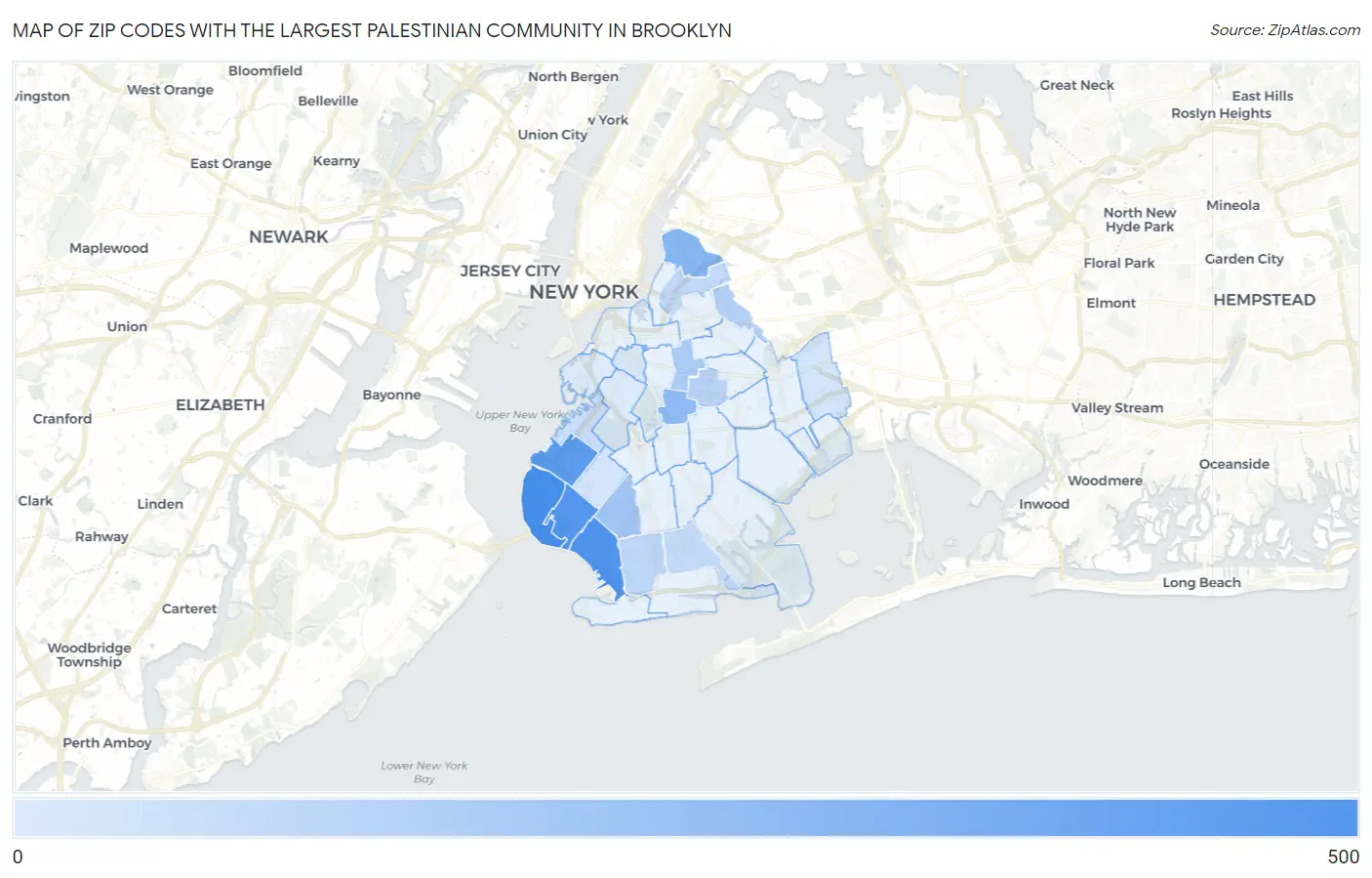 Zip Codes with the Largest Palestinian Community in Brooklyn Map