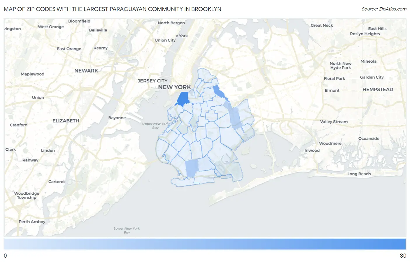 Zip Codes with the Largest Paraguayan Community in Brooklyn Map