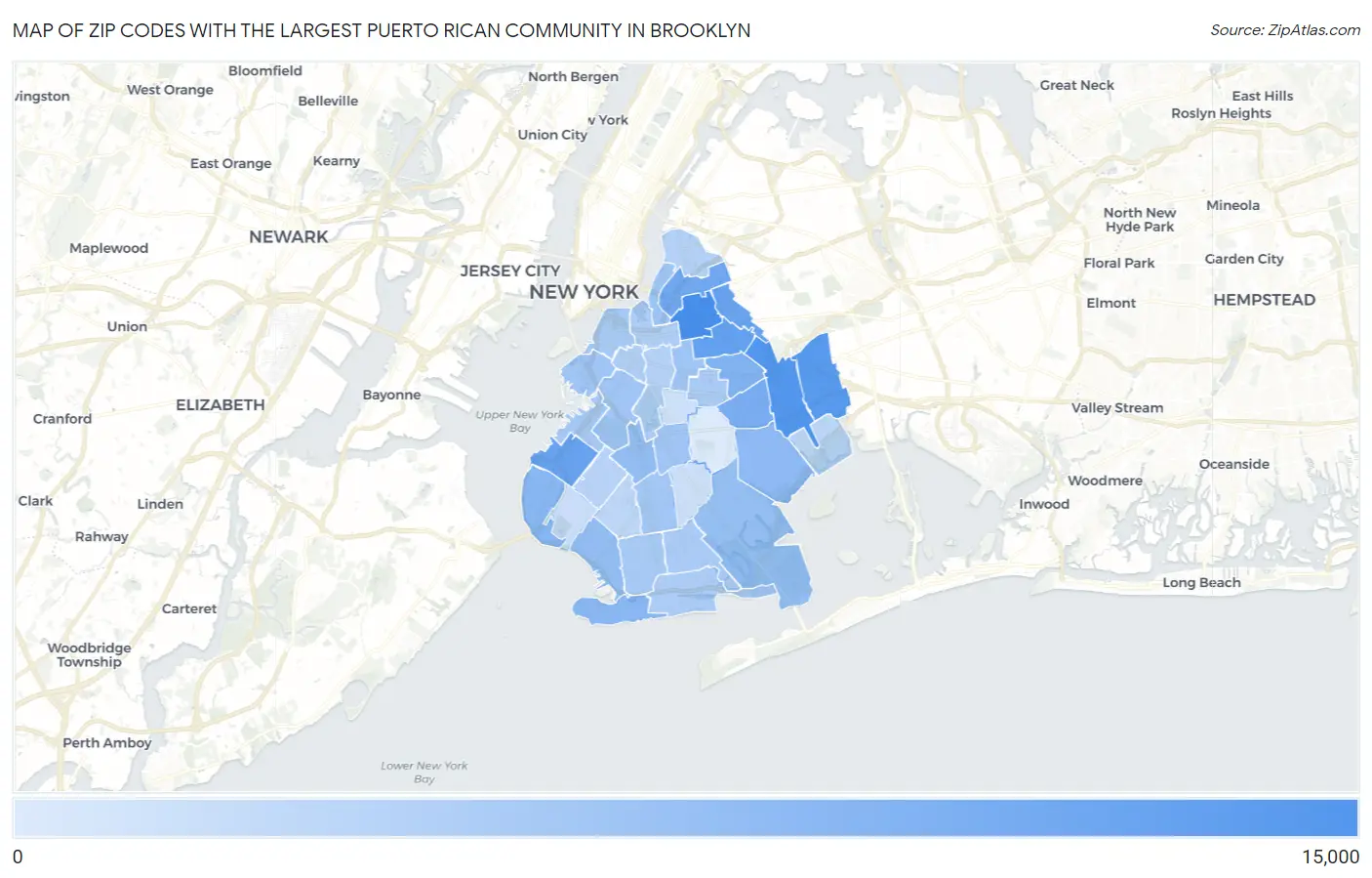 Zip Codes with the Largest Puerto Rican Community in Brooklyn Map