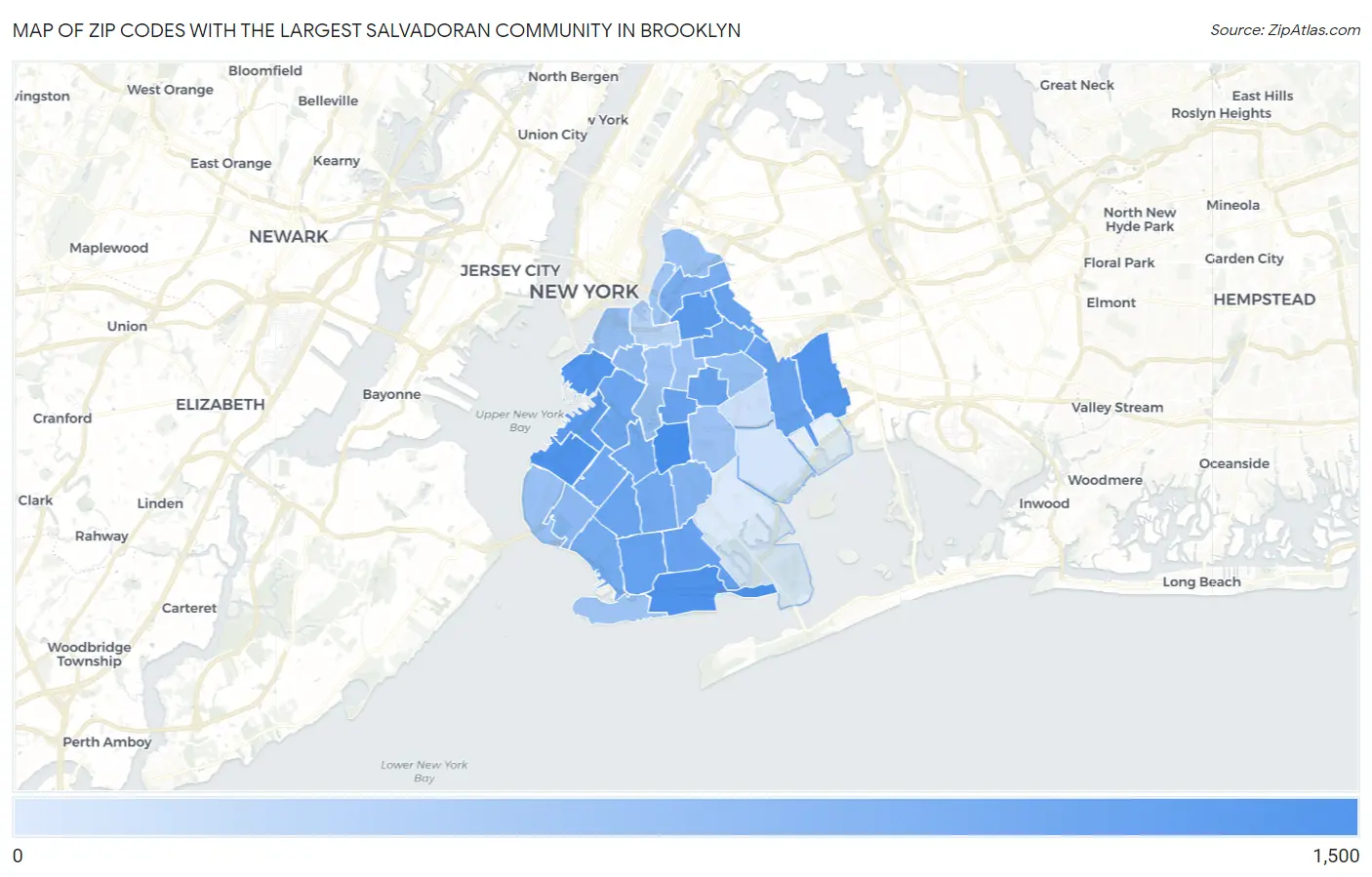 Zip Codes with the Largest Salvadoran Community in Brooklyn Map