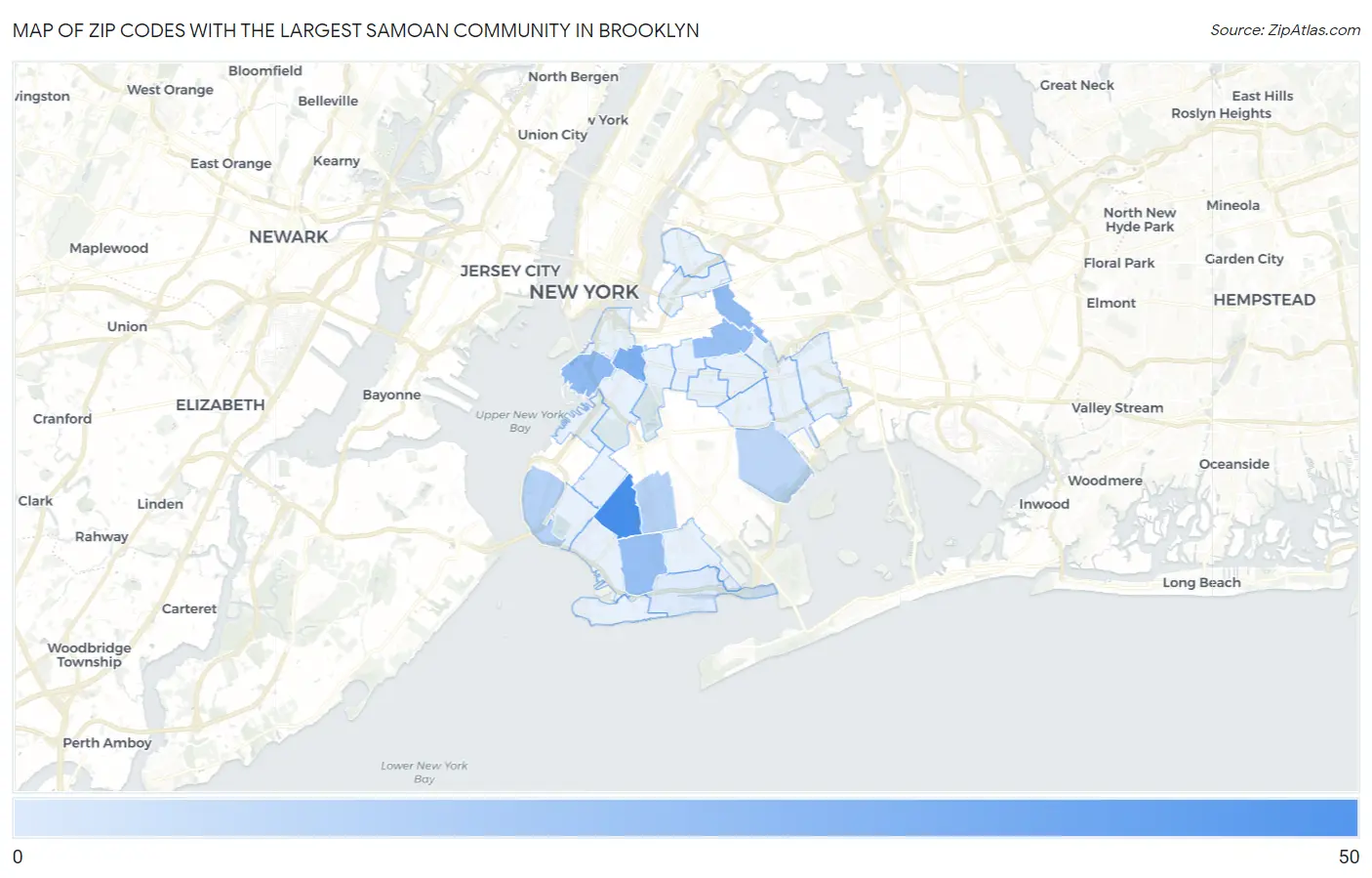 Zip Codes with the Largest Samoan Community in Brooklyn Map