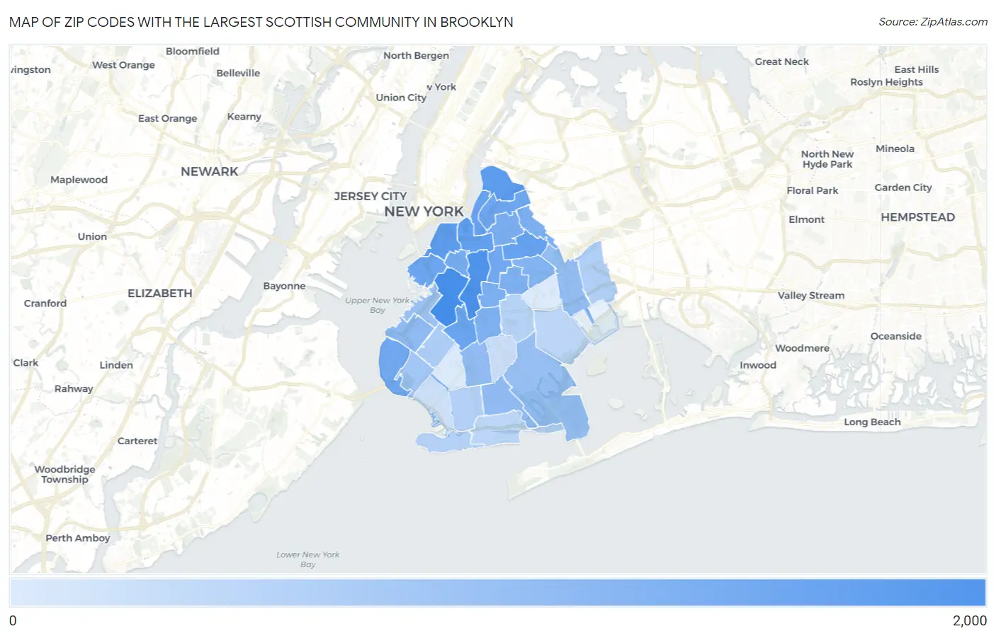 Zip Codes with the Largest Scottish Community in Brooklyn Map