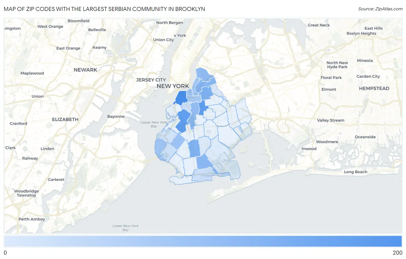 Zip Codes with the Largest Serbian Community in Brooklyn Map