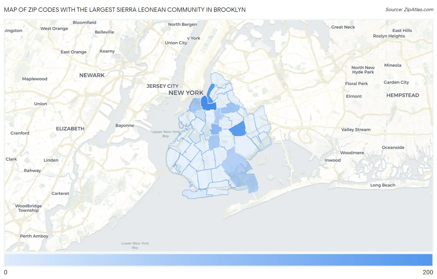Zip Codes with the Largest Sierra Leonean Community in Brooklyn Map