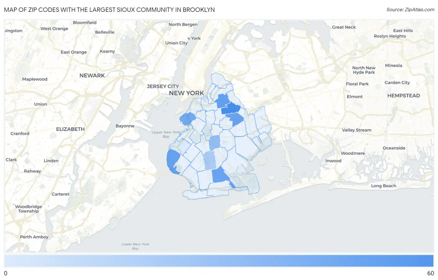 Zip Codes with the Largest Sioux Community in Brooklyn Map