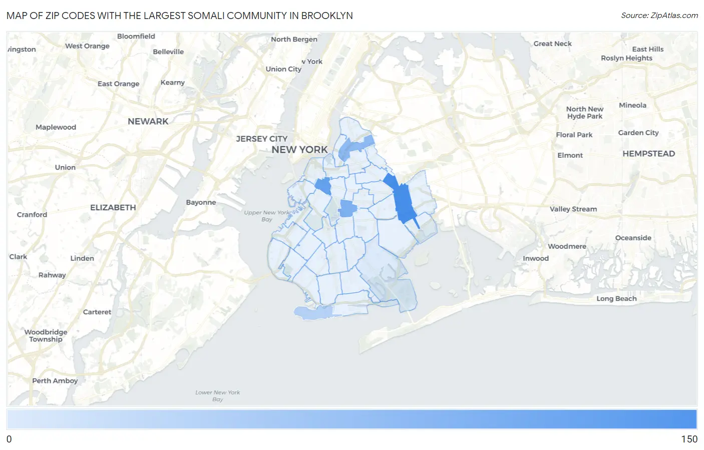 Zip Codes with the Largest Somali Community in Brooklyn Map