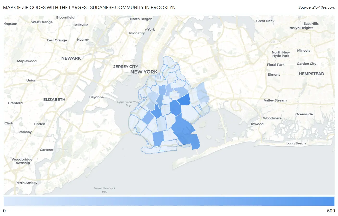 Zip Codes with the Largest Sudanese Community in Brooklyn Map