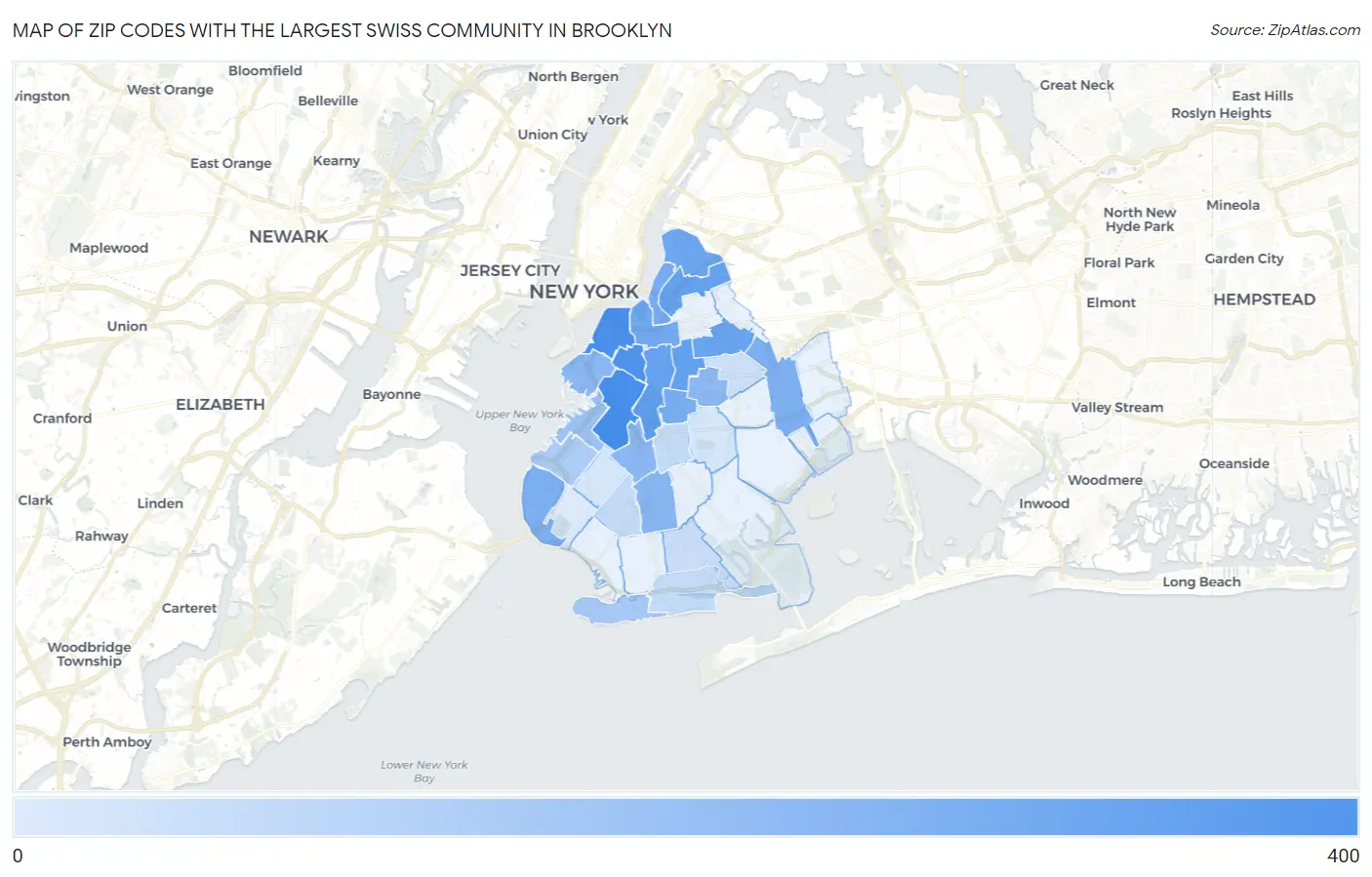 Zip Codes with the Largest Swiss Community in Brooklyn Map